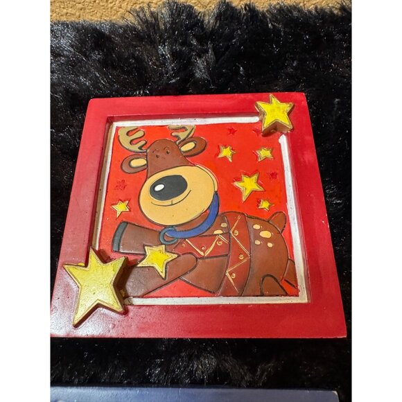 Festive Resin Christmas Coasters With Santa Reindeer Snowman & Angel Set Of 4 - Picture 3 of 9